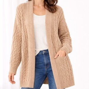 BCBG Cable‎ Knit open front Cardigan - Beige M